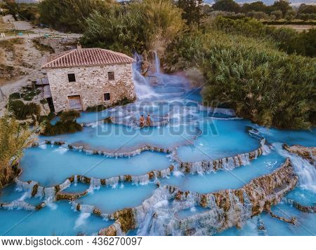 Toscane Italy, Natural Spa With Waterfalls And Hot Springs At Saturnia Thermal Baths, Grosseto, Tusc