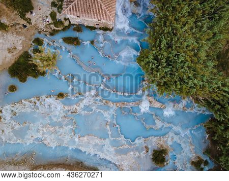 Toscane Italy August 2021, Natural Spa With Waterfalls And Hot Springs At Saturnia Thermal Baths, Gr