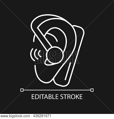 Handsfree Headset White Linear Icon For Dark Theme. Connected To Smartphone. Calling While Driving. 