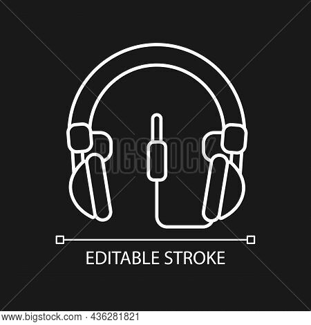 Wired Circumaural Headset White Linear Icon For Dark Theme. Over Ear Headset For Gaming. Thin Line C