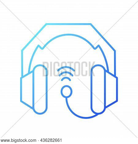 Gaming Headset Gradient Linear Vector Icon. E Sports Equipment. Headphones Connected To Pc And Game 