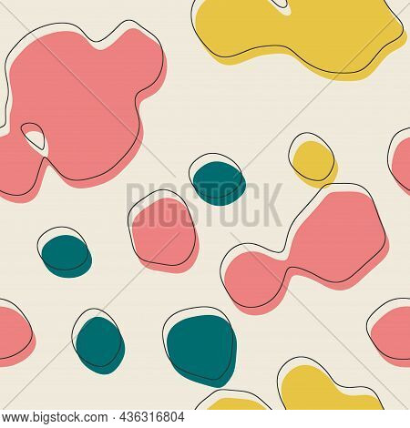 Seamless Abstract Organic Blog Shapes In Various Colors With Offset Outline Surface Pattern Design F