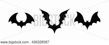 The Bats. Flittermouse, Flier, Rearmouse Icon Set. Black Silhouettes Of Bats Isolated On White Backg