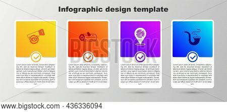 Set Hand Saw And Log, Wooden Logs, And Smoking Pipe. Business Infographic Template. Vector