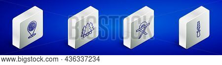 Set Isometric Line Wooden Logs, Christmas Tree, Electric Circular Saw And Rasp Metal File Icon. Vect