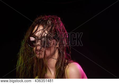 Portrait Of A Woman Hairstyle Fashion Naked Shoulders Makeup Dark Background
