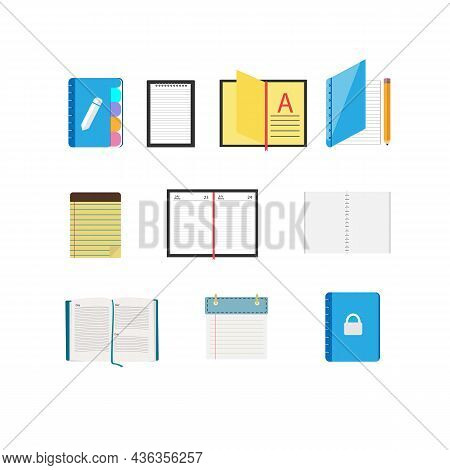 Set Of Vector Exercise Books, Diary Notes, To Do Lists, Plans And Agenda Making.