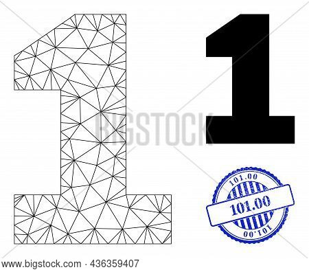 Web Carcass Digit One Vector Icon, And Blue Round 101.00 Rough Badge. 101.00 Imprint Uses Round Temp