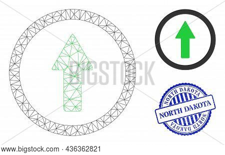 Web Mesh Rounded Up Arrow Vector Icon, And Blue Round North Dakota Rubber Stamp Seal. North Dakota W