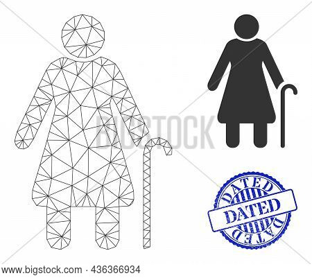 Web Carcass Grandmother Vector Icon, And Blue Round Dated Rubber Stamp Print. Dated Stamp Uses Round