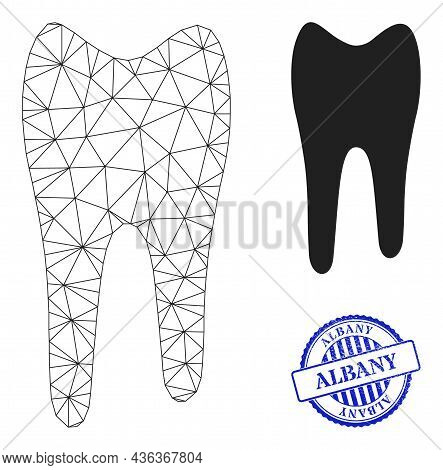 Web Mesh Tooth Vector Icon, And Blue Round Albany Unclean Stamp Print. Albany Stamp Uses Round Shape