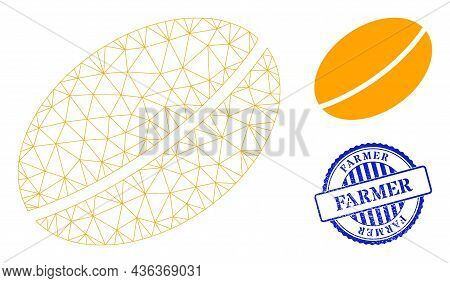 Web Network Wheet Seed Vector Icon, And Blue Round Farmer Dirty Stamp Seal. Farmer Stamp Seal Uses R