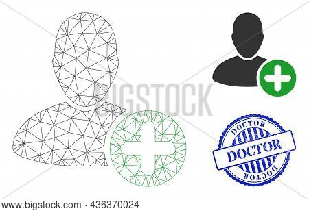 Web Mesh Add User Vector Icon, And Blue Round Doctor Unclean Stamp. Doctor Stamp Seal Uses Round For