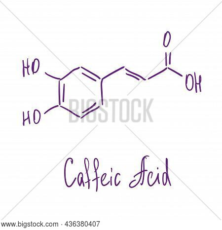 Caffeic Acid Chemical Structure. Vector Illustration Hand Drawn.
