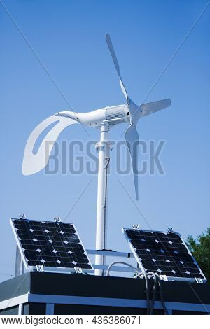 Wind And Sun Power Generator. Compact Portable Device. House Power Station.