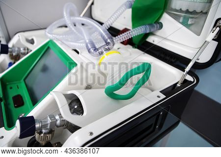 Portable Ventilator. Equipment For Emergency Assistance To The Injured And Sick. Close-up