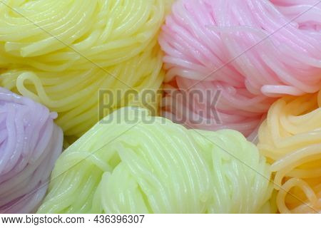Colorful Pastel Color Rolled Noodles Prepared For Cooking