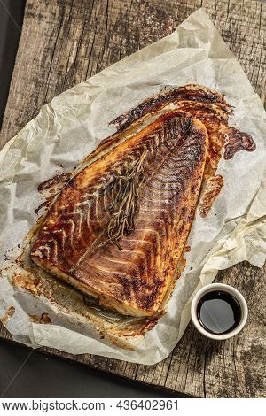 Baked Pollock (pollachius Virens) Fillet. Fish With Teriyaki Sauce For Healthy Food Lifestyle
