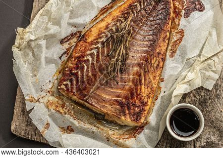 Baked Pollock (pollachius Virens) Fillet. Fish With Teriyaki Sauce For Healthy Food Lifestyle