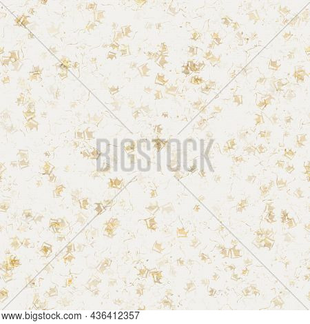 Handmade White Gold Metallic Rice Sprinkles Paper Texture. Seamless Washi Sheet Background. Sparkle 