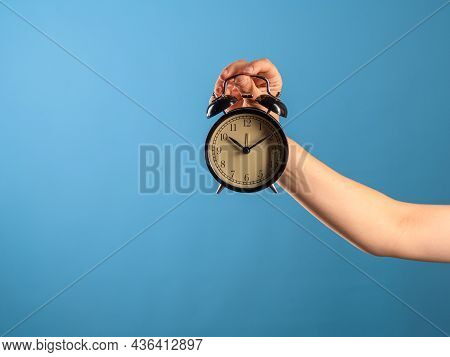 Wake Up And Get Up, Its Time To Act, Concept. Clock And Alarm Clock, Attention Its Time To Do. A Fem