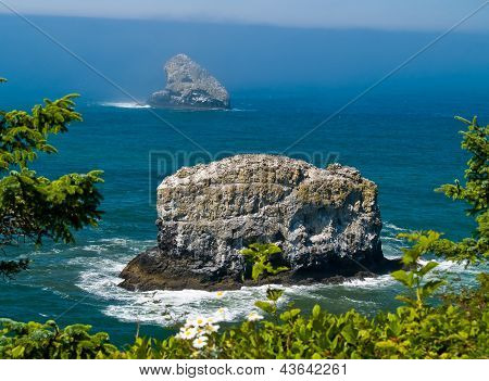Rugged Rocky Coastline On The Oregon Coast Overlook From Cape Meares Lighthouse