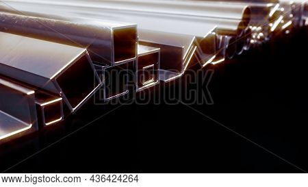 Glowing Metal Profile And Iron Rod , Industrial 3d Illustration
