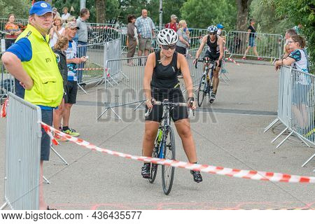 Regensburg, Bavaria, Germany, August 06, 2017, 28th Regensburg Triathlon 2017, Downswing Of A Bike R