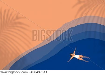 Summer background with woman swimming mixed media