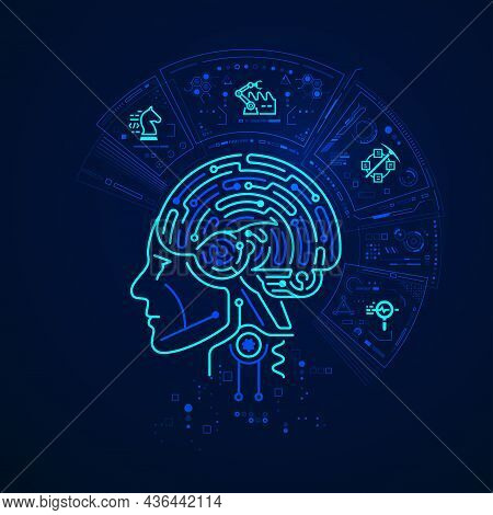 Concept Of Machine Learning Or Deep Learning, Graphic Of Artificial Intelligence With Cyber Technolo