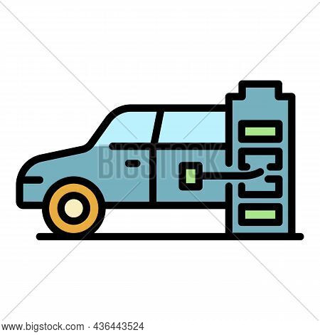 Charging Electric Car Battery Icon. Outline Charging Electric Car Battery Vector Icon Color Flat Iso