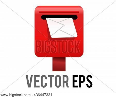 Vector Red Japan Public Mailbox, Postbox, Letterbox Icon With White Letter Or Envelope