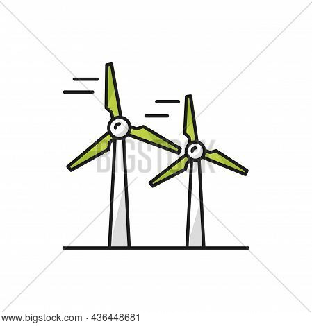 Windmill Isolated Wind Turbine Icon, Energy Source Color Line Icon. Vector Converter Converting Kine