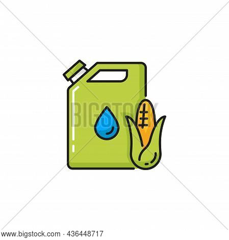 Corn Biofuel Canister Can Isolated Natural Fuel Color Line Icon. Vector Green Energy, Jerrican With 