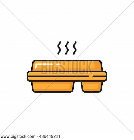 Hot Lunch Box Delivery, Takeout Hot Steaming Food Isolated. Vector Takeaway Takeout Deliver Box, Pap