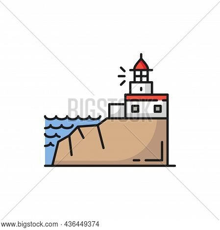 Cabo Da Roca In Sintra, Portugal Landscape Icon Isolated. Vector Portugal Searchlight Tower In Sintr