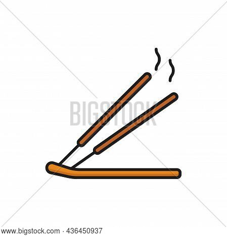 Aromatherapy And Spa Incense Joss Sticks Color Line Icon. Vector Air Freshener Aromatic Reed For Har
