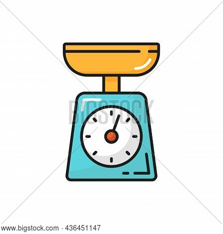 Kitchen Scales Food Measuring Device Isolated Color Line Icon. Vector Weighing Libra Appliances, Cul
