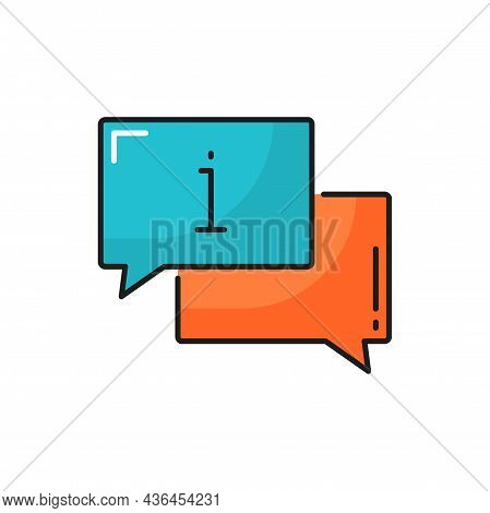 Chat Bubbles With Information Sign, Question Box Isolated Color Line Icon. Vector Inform Or Instruct
