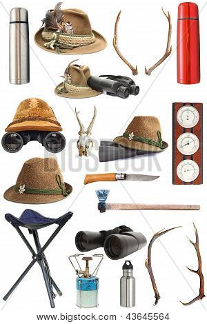 Sammlung von Jagd und Outdoor-Ausrüstung