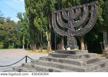 Kyiv, Ukraine - September, 22, 2021: The Menorah Monument To Jewish Victims In Babin Yar Memorial, K