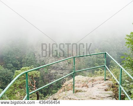 The View Place Is Called Divci Kamen, The Girl's Stone. High Rock With A View Secured By A Railing.