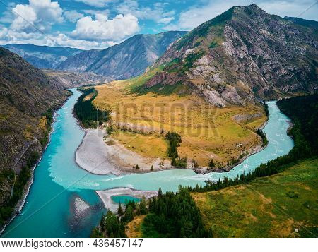 The Confluence Of Mountain Rivers - Argut And Katun.gorny Altai Russia.