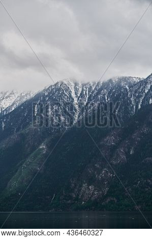 Beautiful Panoramic View At Kucherla Mountain Lake And Mountain Range. Belukha National Park, Altai 
