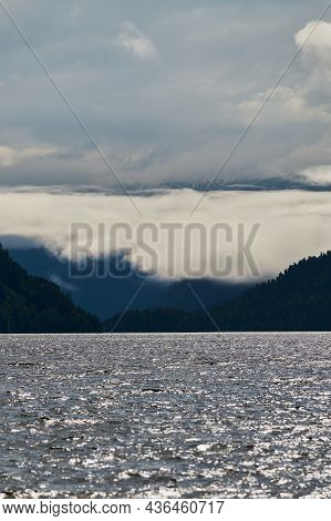 Beautiful Panoramic View At Kucherla Mountain Lake And Mountain Range. Belukha National Park, Altai 