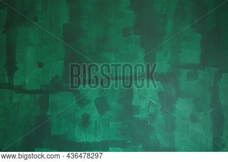 Unfinished Painted Wall With Green Color, Home Repairs. Texture Showing Paint Roller Traces.