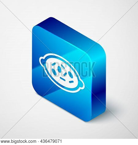 Isometric Kheer In A Bowl Icon Isolated On Grey Background. Traditional Indian Food. Blue Square But