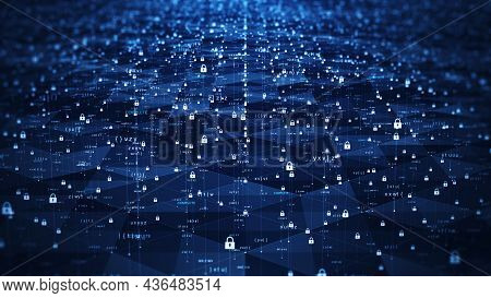 Data Protection Background Is A Concept In Cybersecurity And Privacy Technology. A Small Padlock Bin