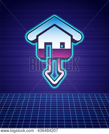 Retro Style Property And Housing Market Collapse Icon Isolated Futuristic Landscape Background. Fall