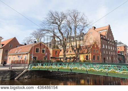 Sweden, Uppsala - April 19 2019: The View Of A Bridge On A Canal On April 19 2019 In Uppsala, Sweden